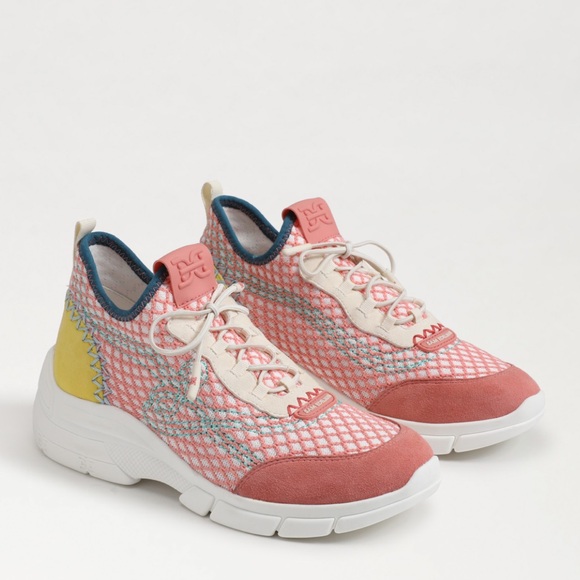 SAM EDELMAN Chelsie Knit Sneaker In Pink Coral/ Electric Lime